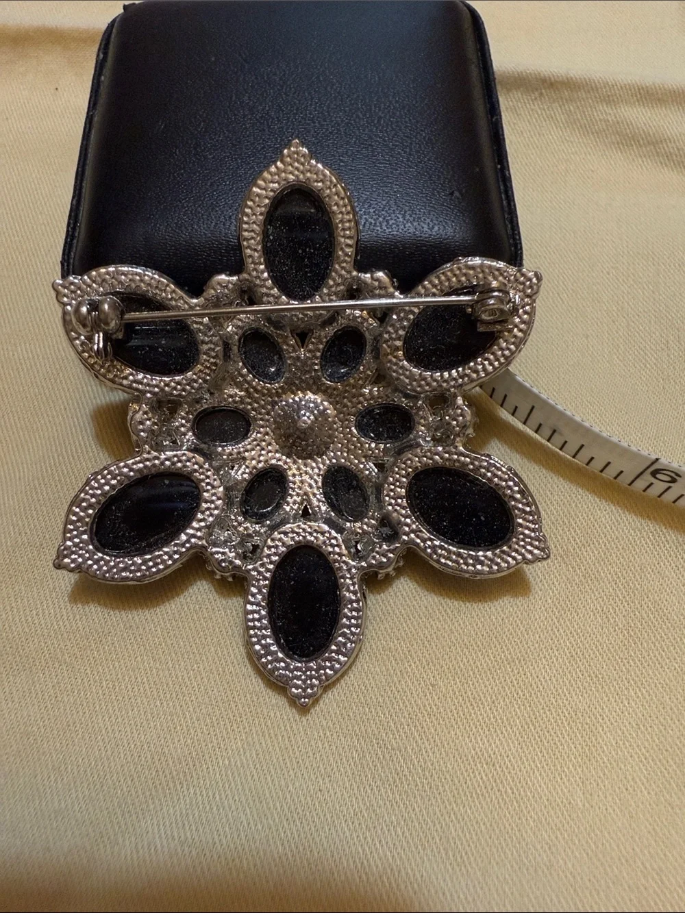 Women's Black, Topaz color and silver Flower Cocktail Brooch